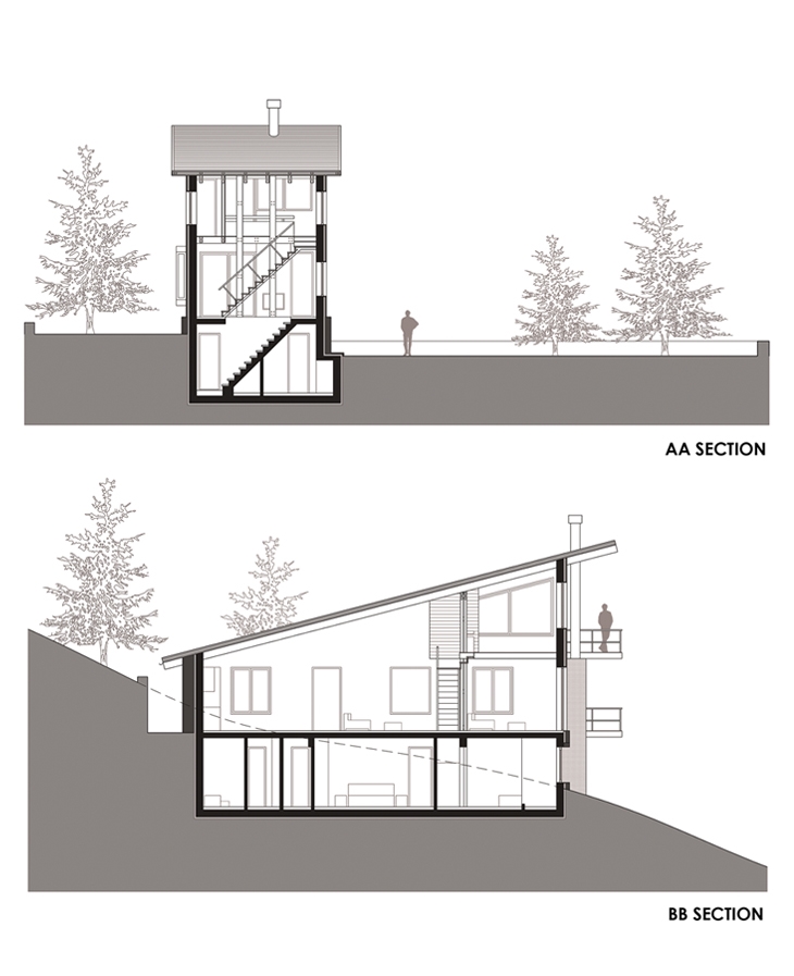 Archisearch - Five houses at Parnassus Mountain / Roula Kotsilati & Vangelis Hatzis / Sections AA & BB