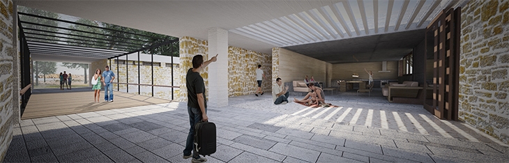 Archisearch - The dormitory housing | The “socialising zone” of the ‘souda’, which is in direct visual contact with each kitchen/ living room of the dormitory wings