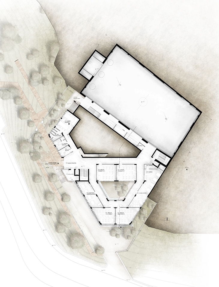 Archisearch ARCHITECTURAL CONCEPT DESIGN COMPETITION: AGIOS PAVLOS ELEMENTARY SCHOOL WITH GYMNASIUM AT MUNICIPALITY OF NEAPOLIS - SYKEON / A. DALGITSI, G. LAZARIDIS, I. MOISIDOU