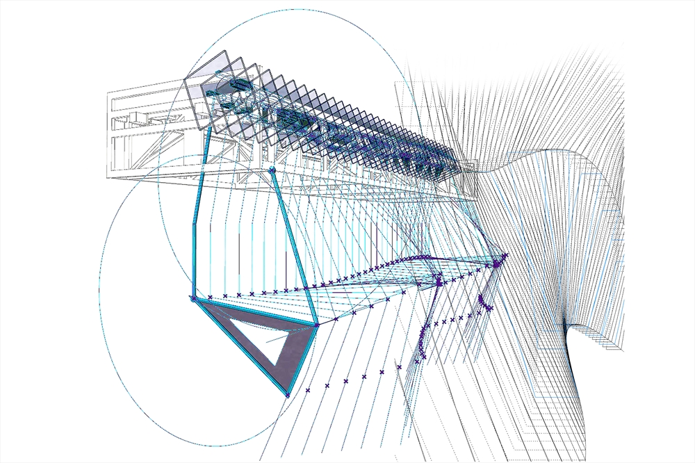 Archisearch - Perspective View of ‘Flexion’ kinetic mechanism.