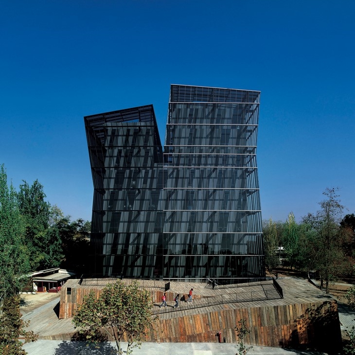 Archisearch - Siamese Towers, 2005, San Joaquín Campus, Universidad Católica de Chile, Santiago, Chile, University classrooms and offices  Photo by Cristobal Palma