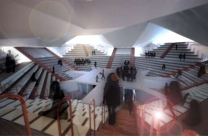 Archisearch - Ampitheke Interior Rendering of Main Lower Hall, Aristotheke Eutectonics