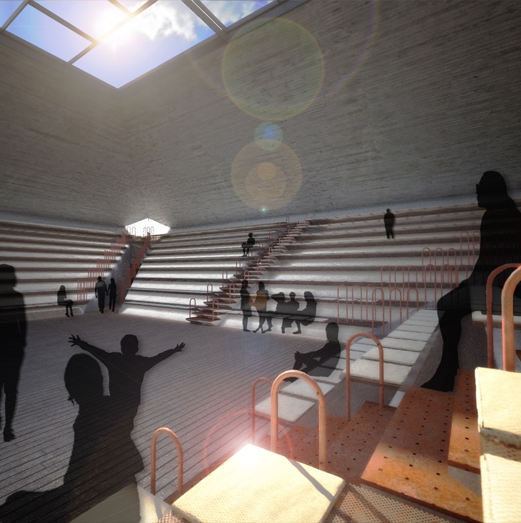 Archisearch - Ampitheke Interior Rendering of Central Upper Hall, Aristotheke Eutectonics