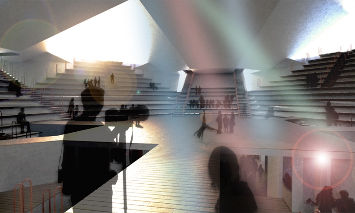 Archisearch - Ampitheke Interior Rendering of Main Lower Hall, Aristotheke Eutectonics