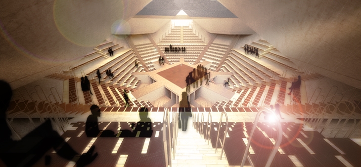 Archisearch - Ampitheke Interior Rendering of Main Lower Hall, Aristotheke Eutectonics