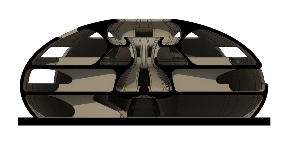 Archisearch - Diametral Sectional Elevations REV[au]LTHEQUE pavilion - Aristotheke Eutectonics