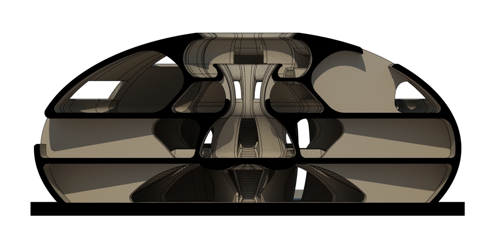 Archisearch - Diametral Sectional Elevations REV[au]LTHEQUE pavilion - Aristotheke Eutectonics