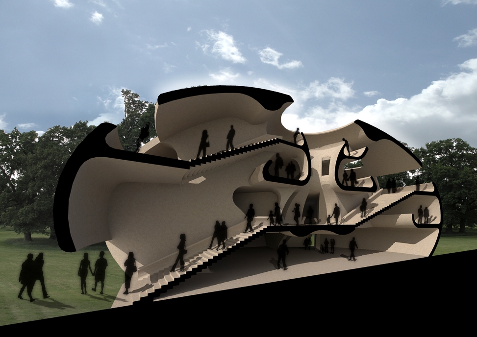 Archisearch - REV[au]LTHEQUE pavilion sectional perspective - Aristotheke Eutectonics