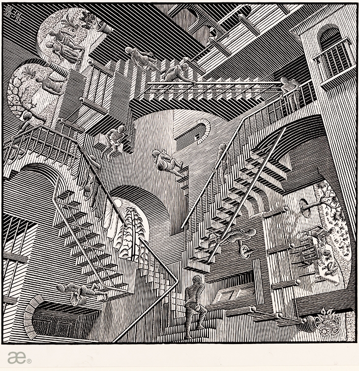 Archisearch - Tyrsethecal Residential Duplex, REFERENCE: Relativiteit, lithografie en houtsnede, M. C. Escher (1953)