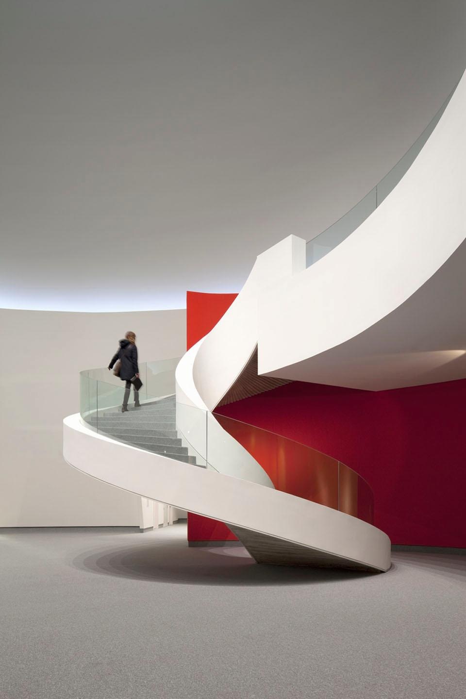 Archisearch - Inside the Museum, a spiraling staircase leads to a mezzanine experience of light and sound installations. The first exhibition opening March 25, La Luz, features the work of Spanish film director Carlo Saura. Photo: (c) James Ewing Photography