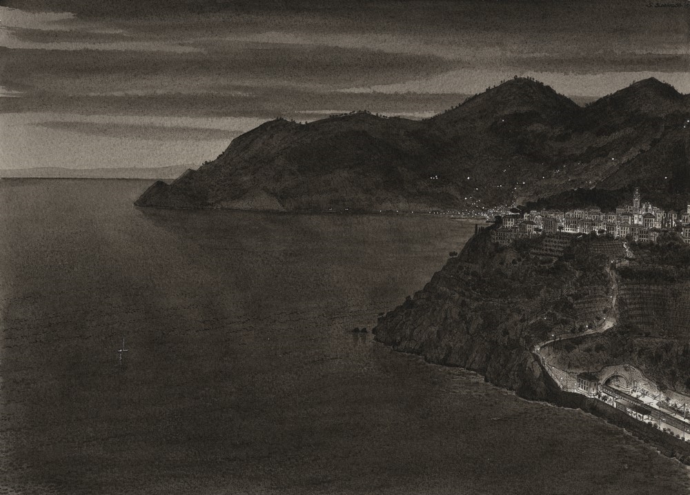 Archisearch - Cinque Terre Coast at Night, 28x38, 2015