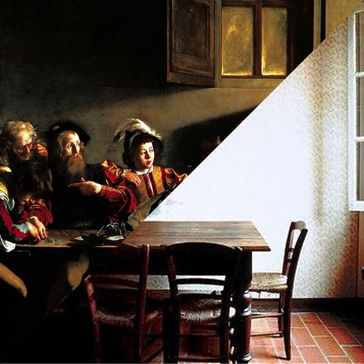 Archisearch - Caravaggio, Vocazione di San Matteo, Cappella Contarelli, San Luigi dei Francesi, Roma, 1599-1600 VS Luigi Ghirri, Campegine, 1986