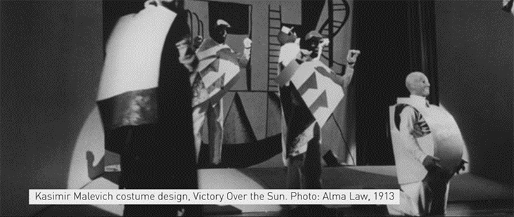 Archisearch -  Kasimir Malevich costume design, Victory over the Sun, photo by Alma Law, 1913