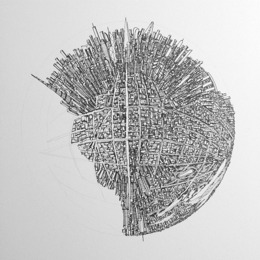 Archisearch THE ARCHITECT WHO ILLUSTRATES CITIES AS REDOUBTABLE DEATH STARS FROM THE STAR WARS SERIES