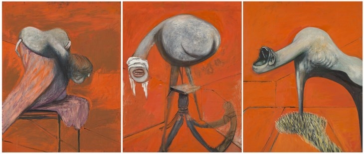 Archisearch - Francis Bacon, 1909-1992 Three Studies for Figures at the Base of a Crucifixion c.1944  Oil paint on 3 boards  Each: 940 x 737 mm   (c) Tate