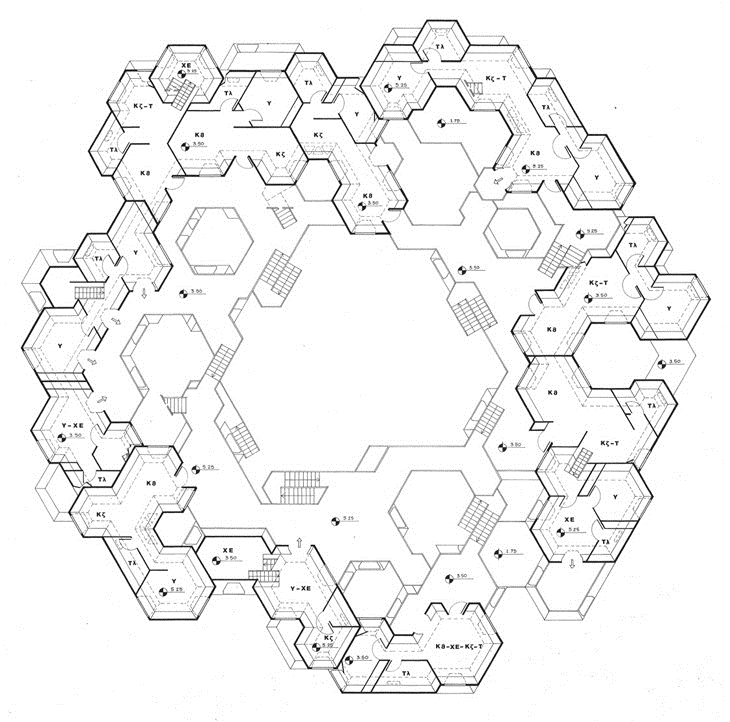 Archisearch - General plan of the levels +3.50 and +5.25 of the urban cell