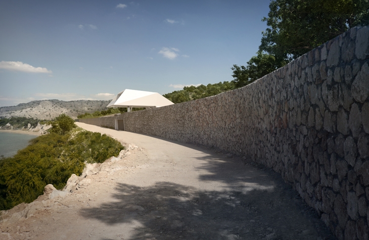 Archisearch - Hornung And Jacobi Architecture_Villa F_01: Approaching the site along the existing and continued nature stone wall.