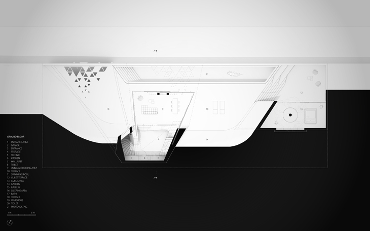 Archisearch - Hornung And Jacobi Architecture_Villa F_ Floor Plan_02: Living area and guest area