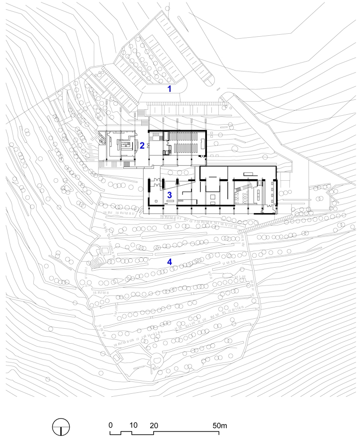 Archisearch - Site plan. (c) Kizis Architects (1. Parking space 2. Entrance 3. Permanent exhibition 4. Open air exhibition)