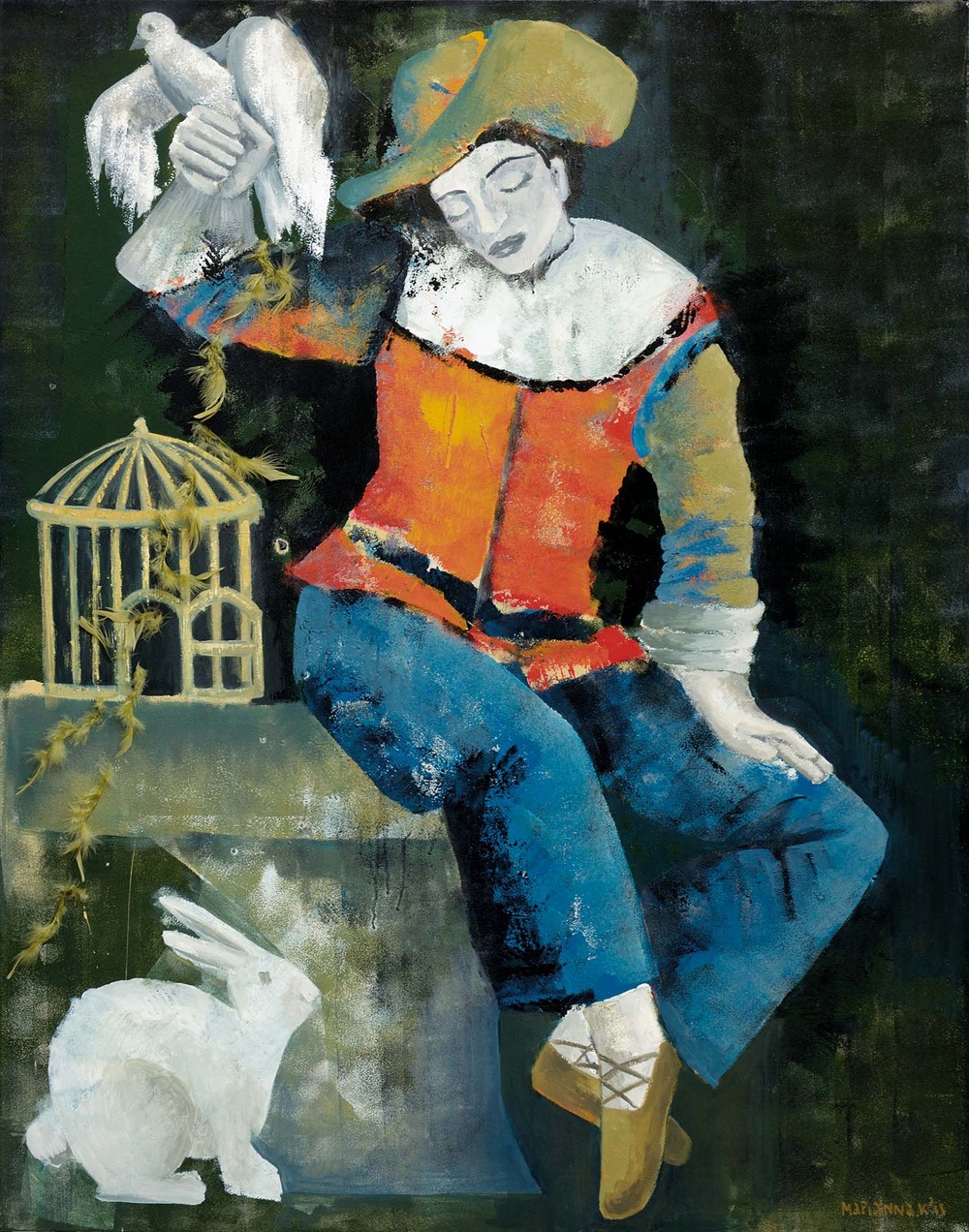 Archisearch - man and bird 140x110 mixed technique
