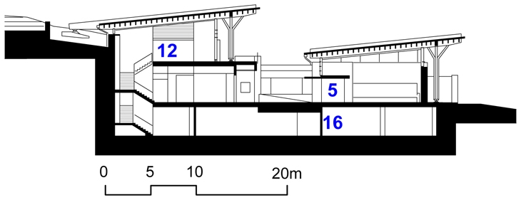 Archisearch - Cross section (c) Kizis Architects (5. Permanent exhibition entrance 12. Foyer 16. Storage/archives)