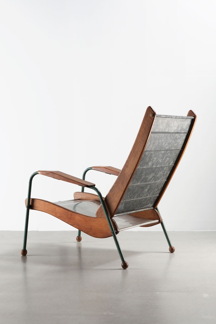 Archisearch - Colonial-type Armchair N° 352, variation, ca.1952 Steel tube, aluminum sheet, galvanized steel sheet and wood Collection Laurence and Patrick Seguin (c) Galerie Patrick Seguin