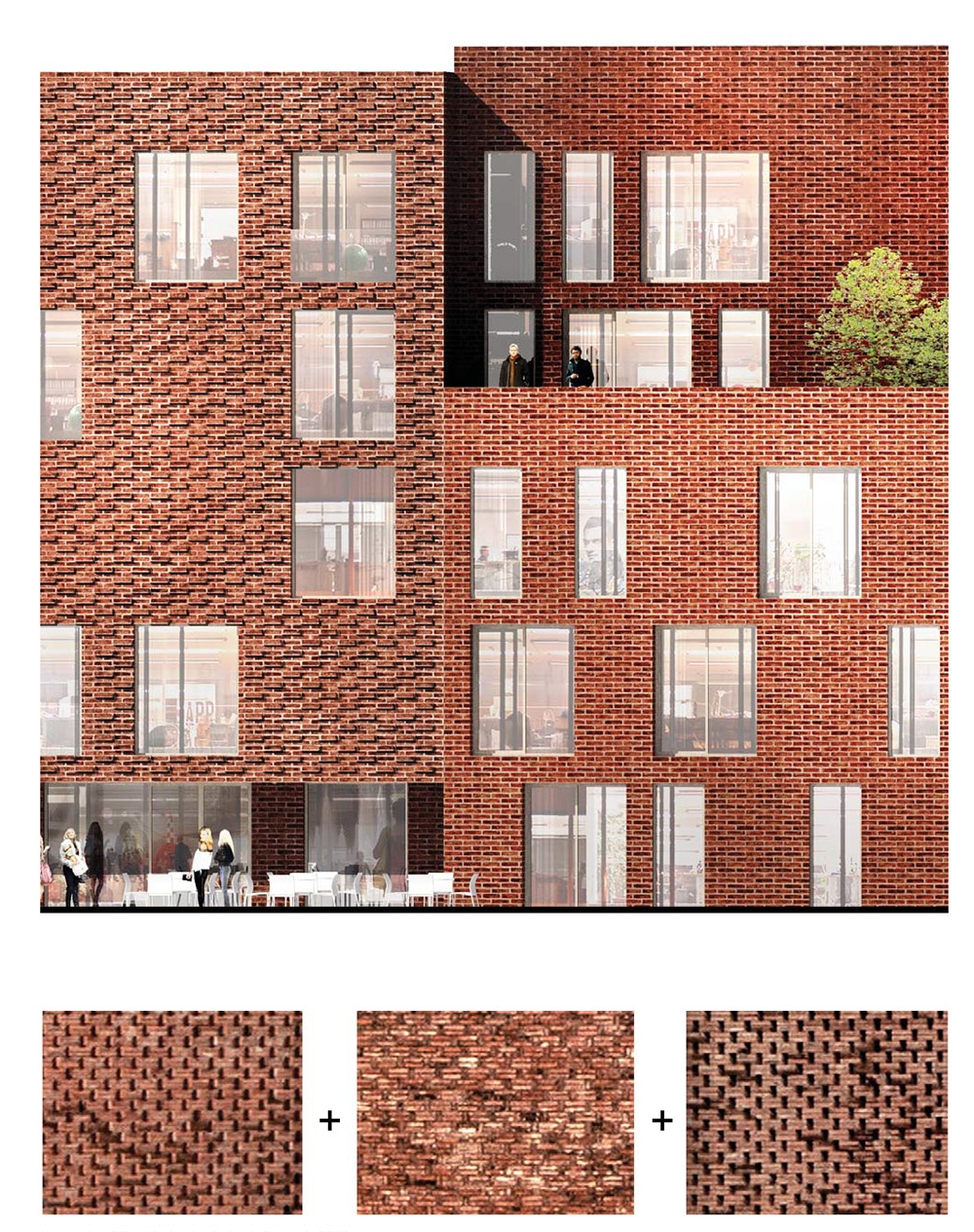 Archisearch - Nuances in the facade breaks down the scale of the builing in the context, facade expression by ADEPT / Different brickwork in the facade, diagram by ADEPT 