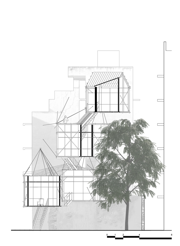 Archisearch - Proposal 3 / Hanging Structure / Section / Crisis Question