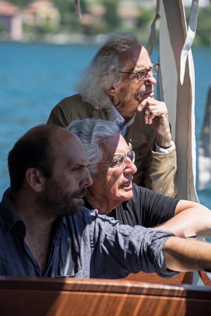 Archisearch - Christo (right) with Project Director Germano Celant (center) and Vladimir Yavachev (left), July 2014, Photo: Wolfgang Volz (c) 2014 Christo