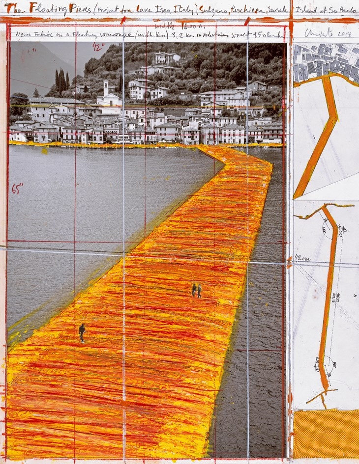 Archisearch - Christo / The Floating Piers (Project for Lake Iseo, Italy), Collage, 2014, 22 x 17