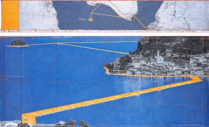 Archisearch - Christo / The Floating Piers (Project for Lake Iseo, Italy), Drawing, 2014, in two parts 15 x 96