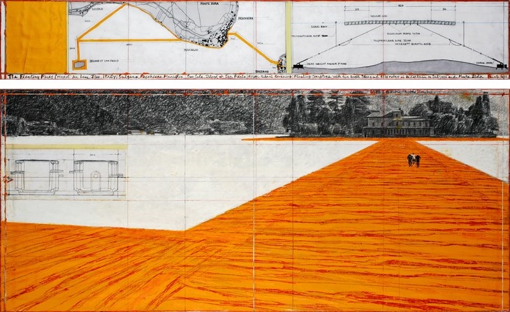 Archisearch - Christo / The Floating Piers (Project for Lake Iseo, Italy), Drawing, 2015, in two parts 15 x 96