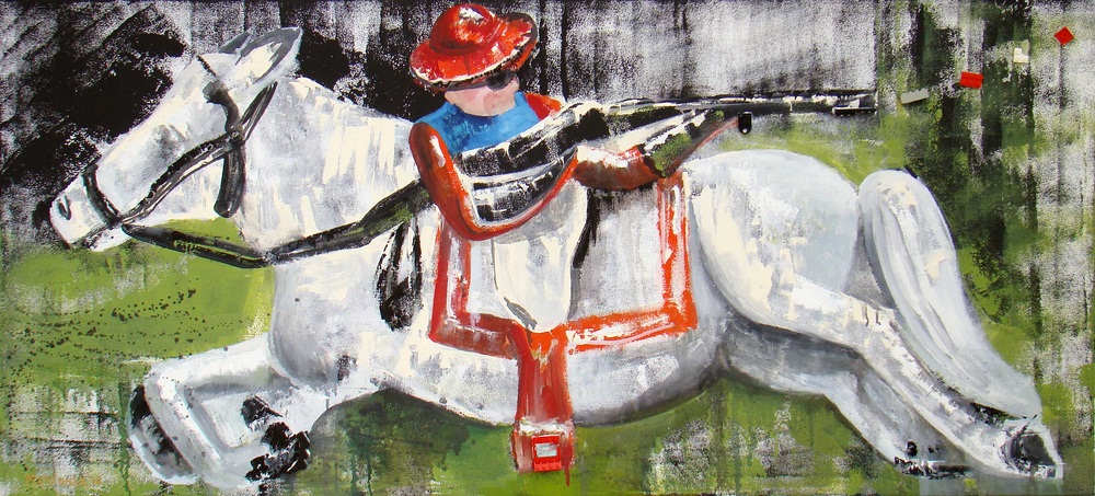 Archisearch - soldier and horse 58x128 mixed media on canvas