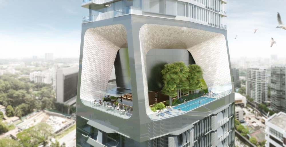 Archisearch - A second sky frame terrace, the `sky garden` is introduced above the third cluster, offering panoramic views and the possibility for sue as a social plaform for outdoor events. Facilities such as jacuzzi pools, a swimming pool and a dining deck can be found on the sky garden level.