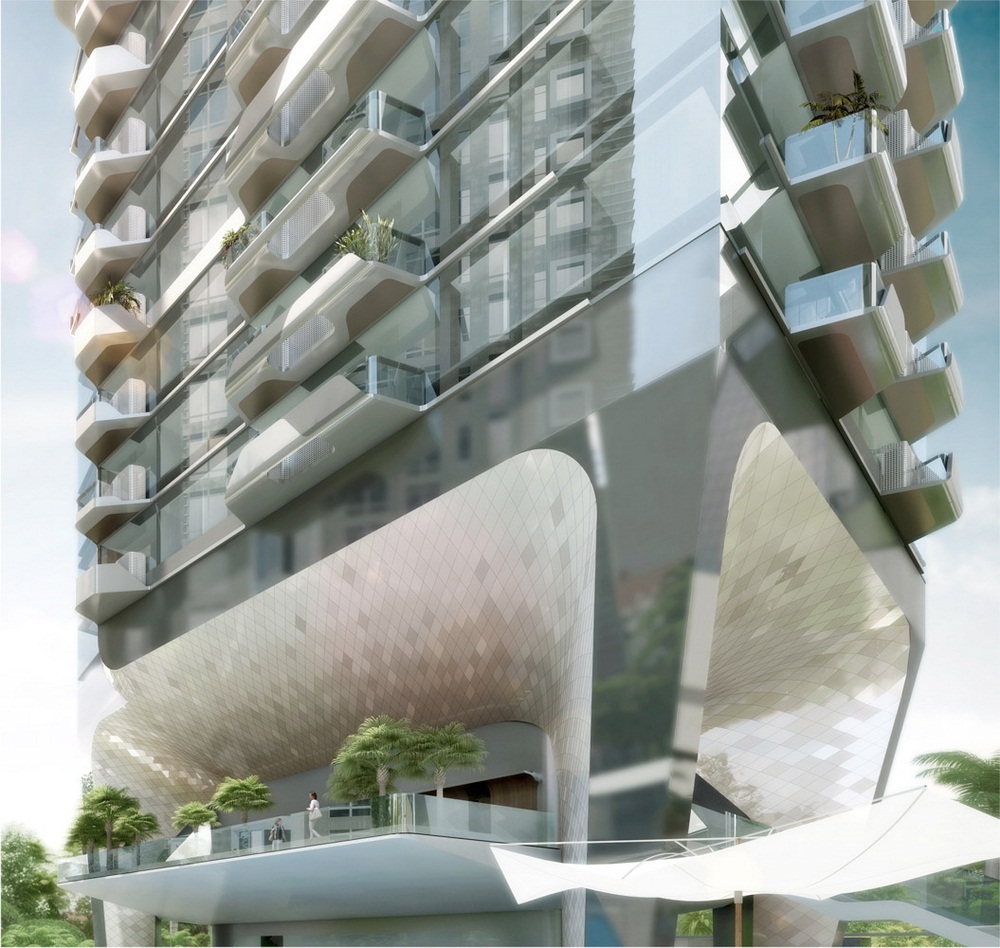 Archisearch - A green gateway to the residences is created by the lower sky frame terrace, the `sky lobby`, which is located eight meters abobve the access routes to the building. This terrace serves to continue the natural landscape of the gardens vertically into the tower.