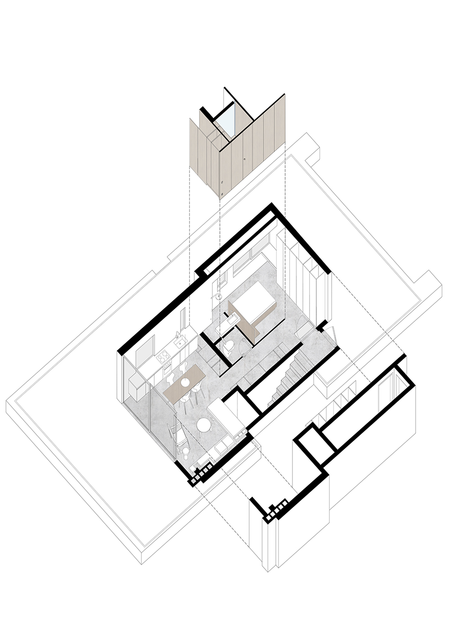 apartment, ioannis, exarchou, suburbs, athens, view, coastal, bay, faliron, interior, axonometric