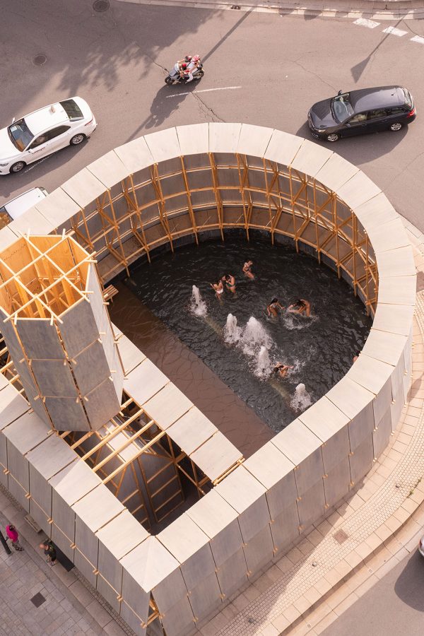 Archisearch - A WHIMSICAL REUSE // Roundabout Bath: A city fountain transformed into public baths | by Leopold Banchini architects