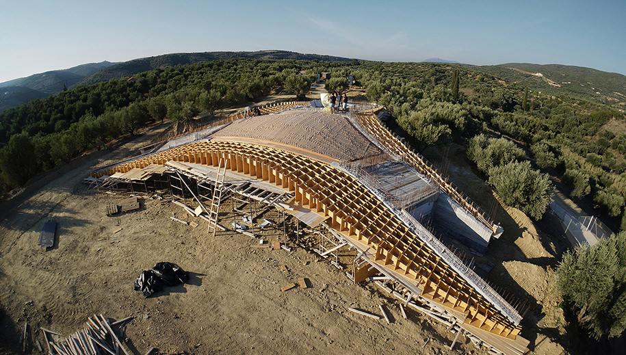 Ypsilon, olive, grove, peloponnese, villa,LASSA, architects, sarantoglou, Sweijd, roof, concrete, shape, prefabrication