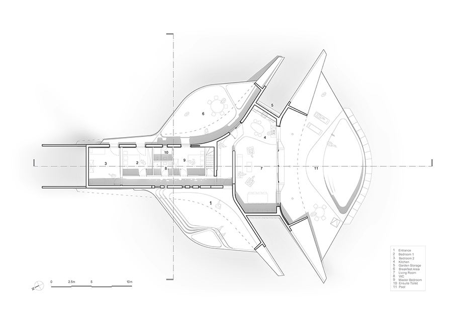 Ypsilon, olive, grove, peloponnese, villa,LASSA, architects, sarantoglou, Sweijd, roof, concrete, shape, prefabrication, plan