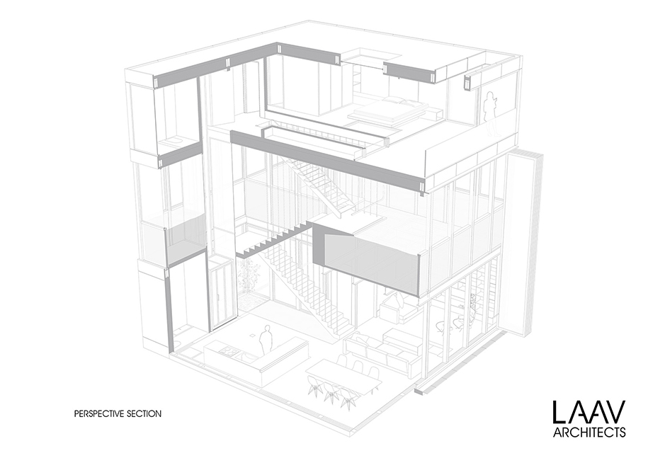 Clessidra, villa, LAAV, architects, vessel, life, cubic, pool, house, perspective, section